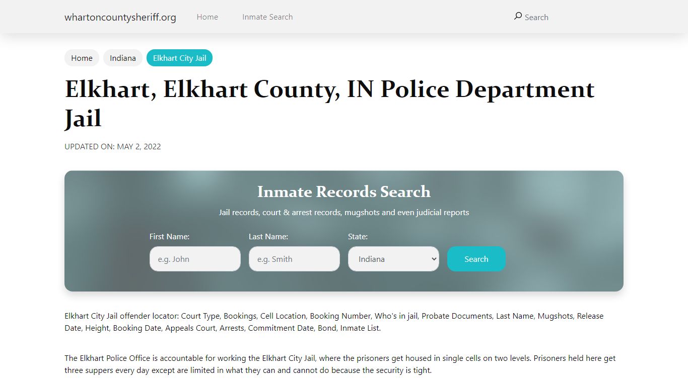 Elkhart, IN City Jail Inmates, Arrests